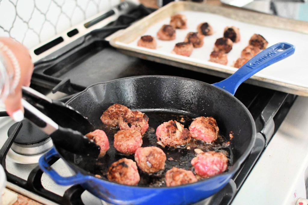 browning meatballs on cast iron