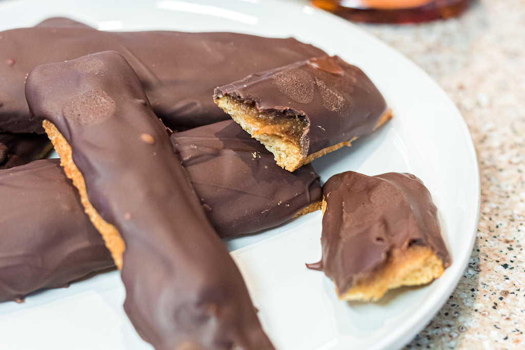 keto twix bars on plate 