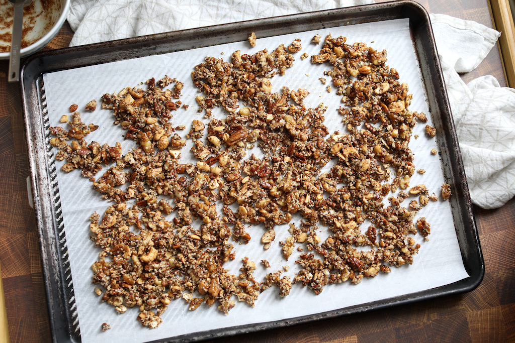 keto granola on pan 