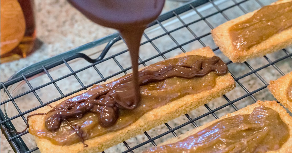 pouring chocolate for keto twix bar