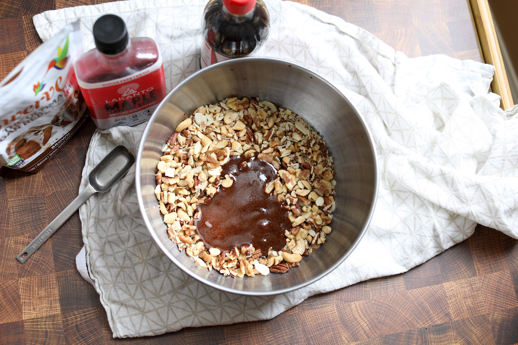 making keto granola on pan 