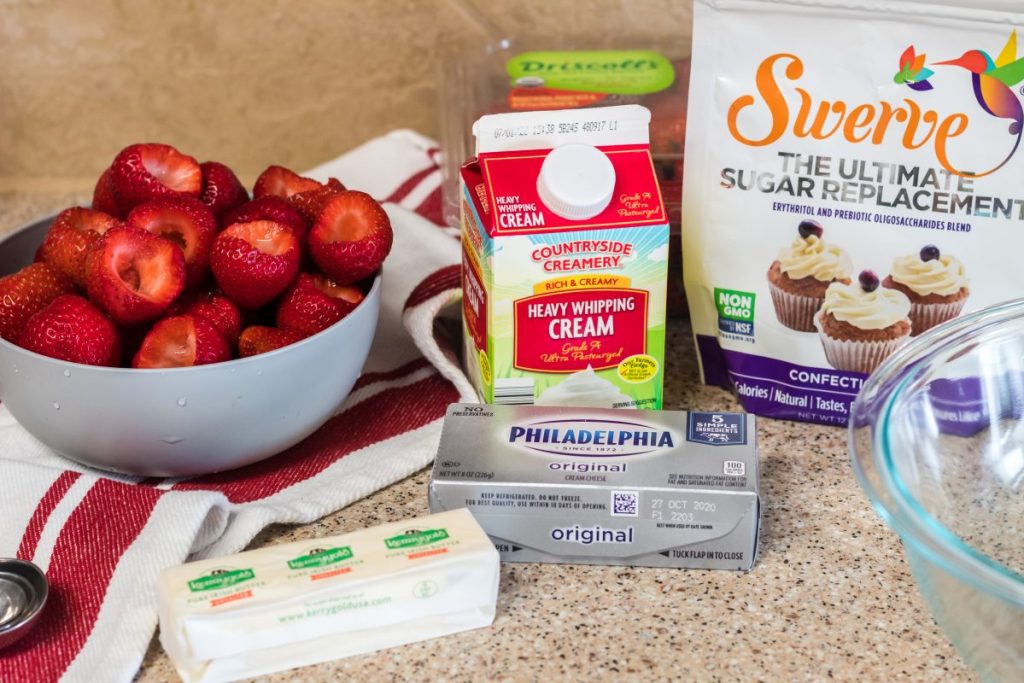 ingredients for Keto Cheesecake Stuffed Strawberries