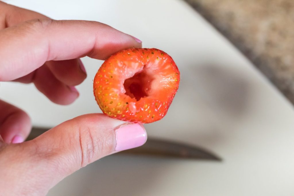 showing inside of a fresh strawberry 