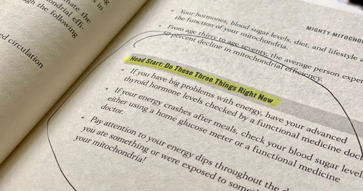 Head Strong book open to a page with highlighted text "Head Start: Do These Three Things Right Now"