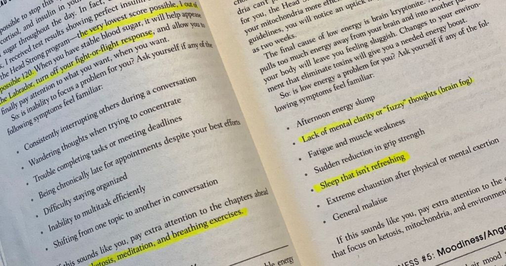 Part 1 takeaways highlighted in hardcopy of Head Strong book