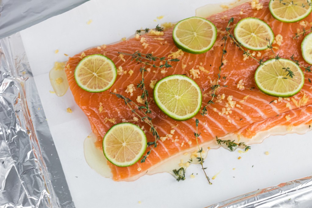 salmon seasoned with thyme and lime