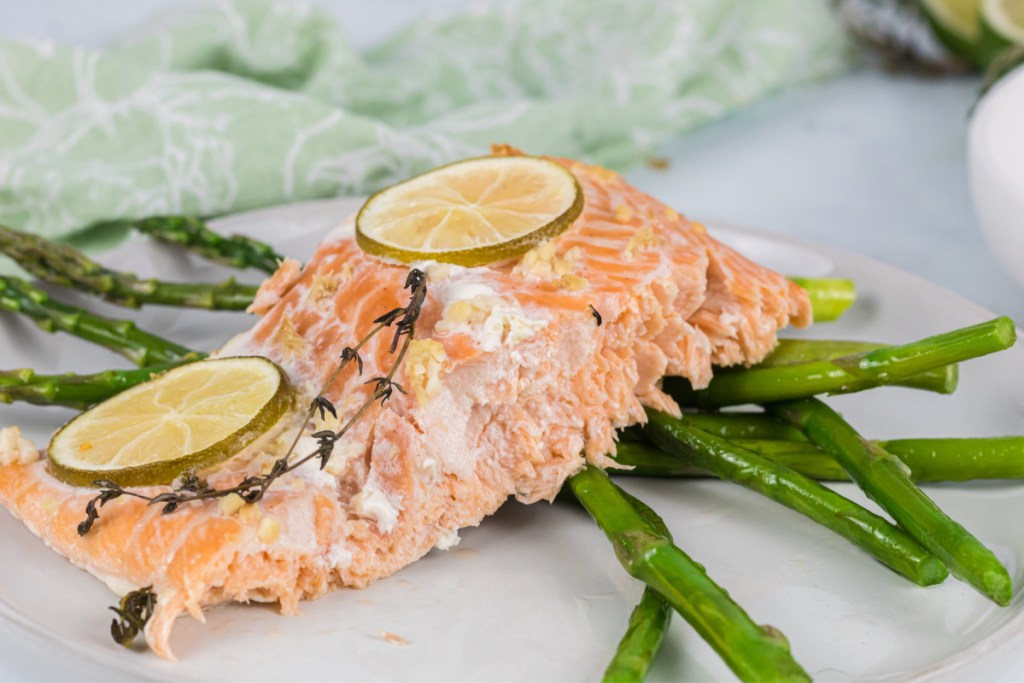 plate of salmon and asparagus