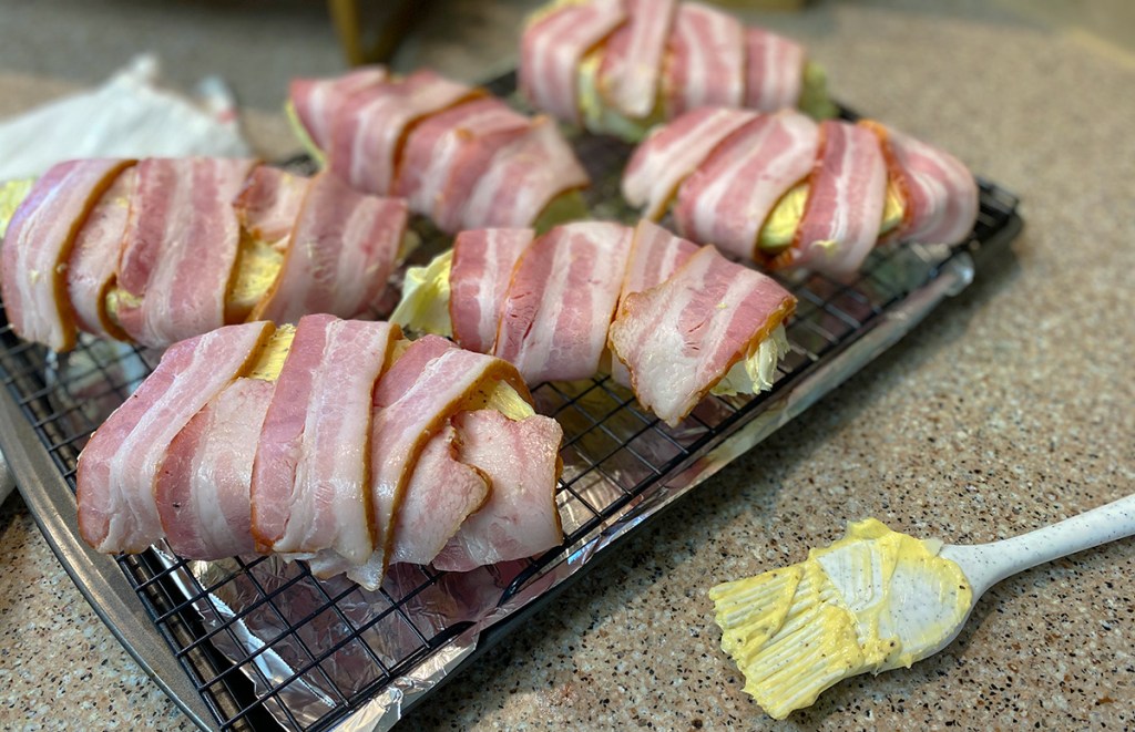 cabbage wedges wrapped in bacon