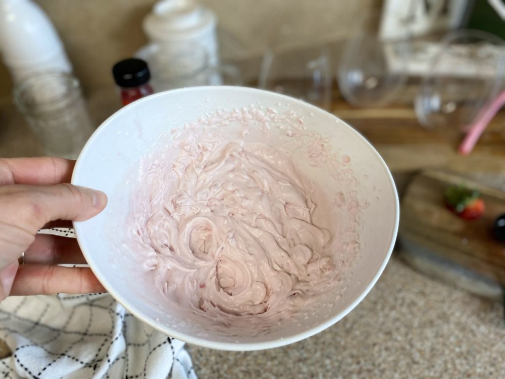 bowl of whipped strawberry cream