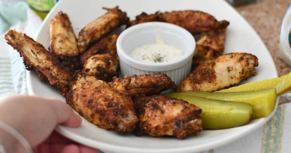 plate of dill pickle chicken wings