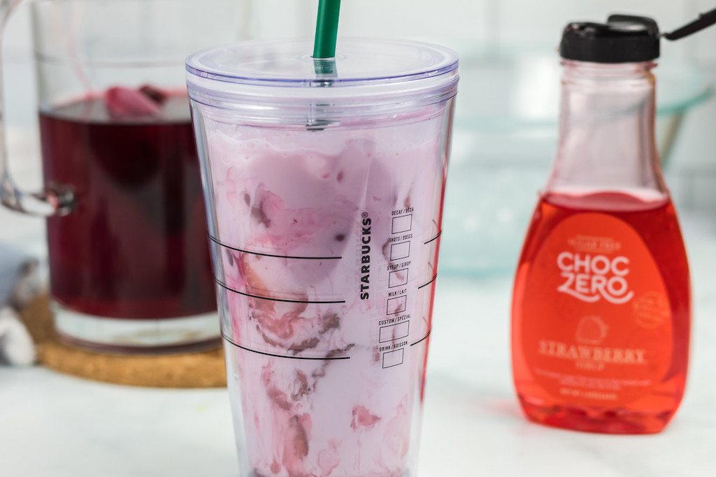 homemade Starbucks keto pink drink on counter 