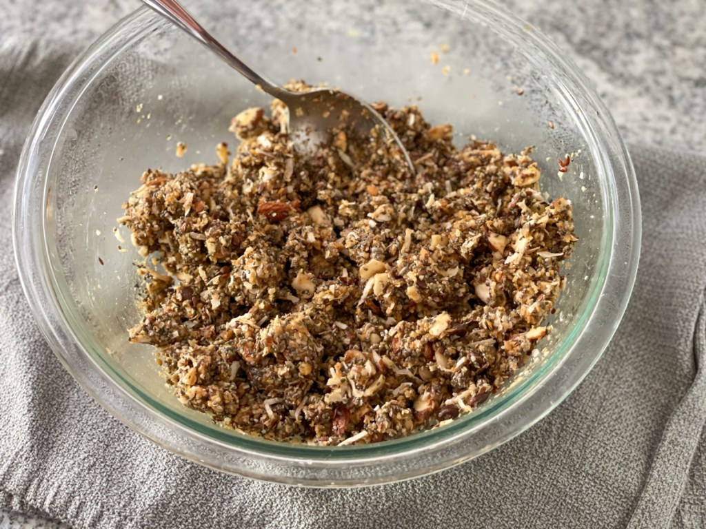 keto protien ball ingredients all mixed up in a bowl