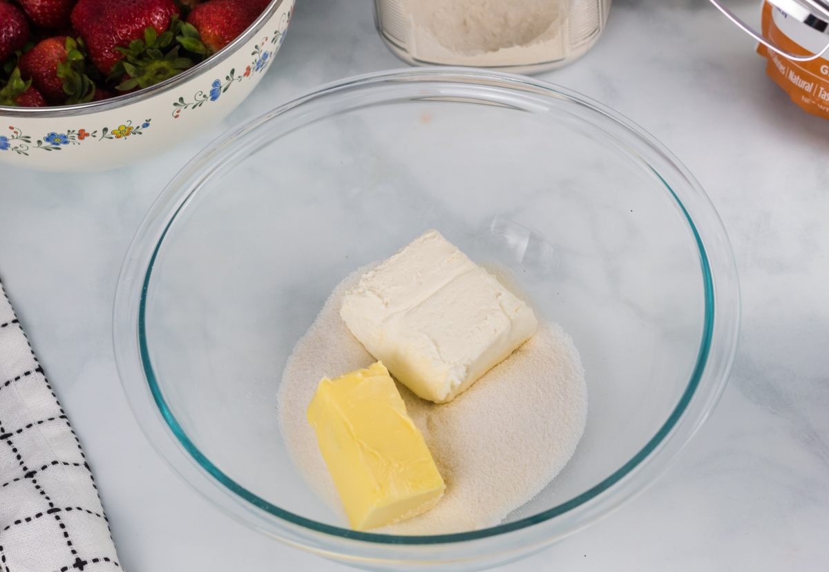 using butter to make shortcake batter for a keto strawberry dessert