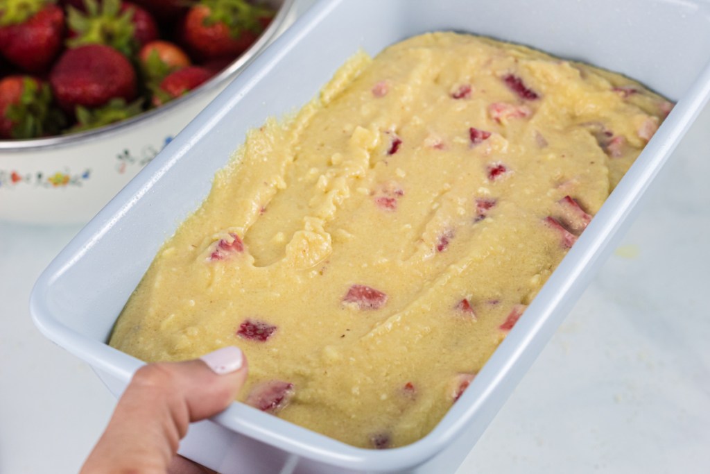 bread loaf with strawberry batter