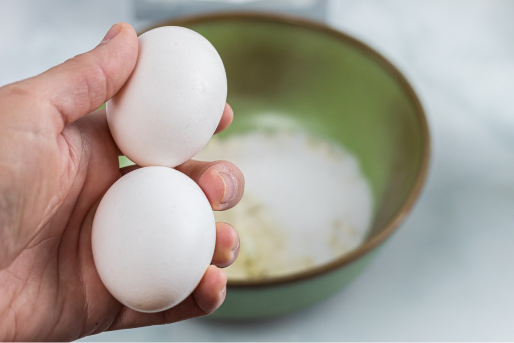 hand holding two eggs 