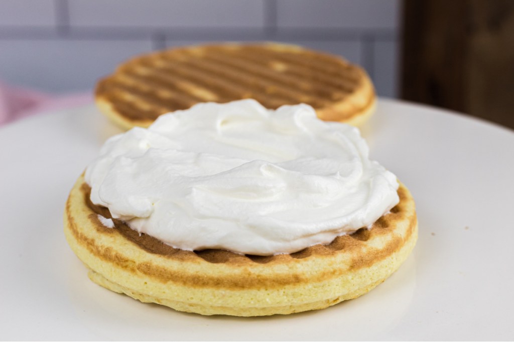 whipped topping added to shortcake chaffle