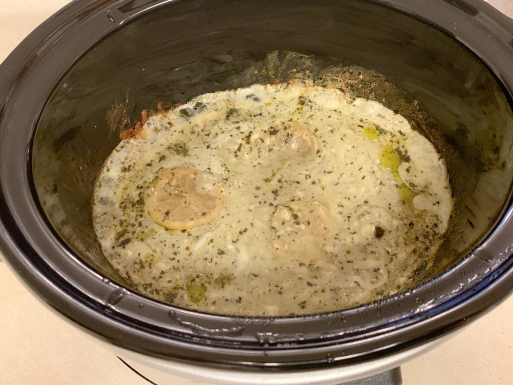 lemon pesto chicken in slow cooker 