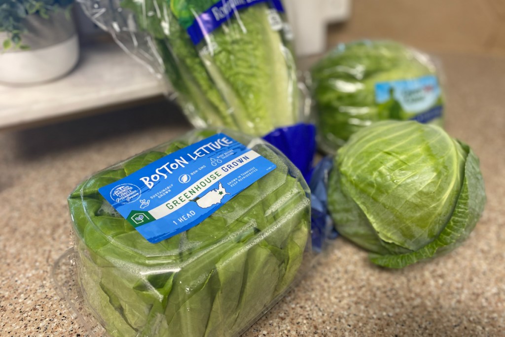 different lettuce sitting on counter