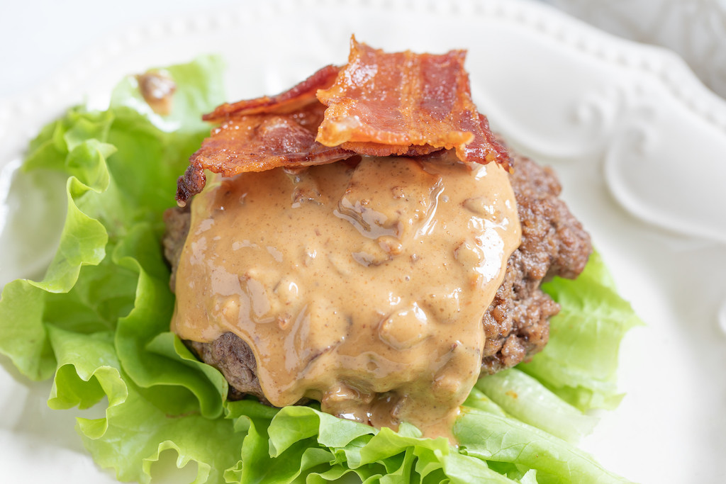 peanut butter burger with bacon and lettuce 