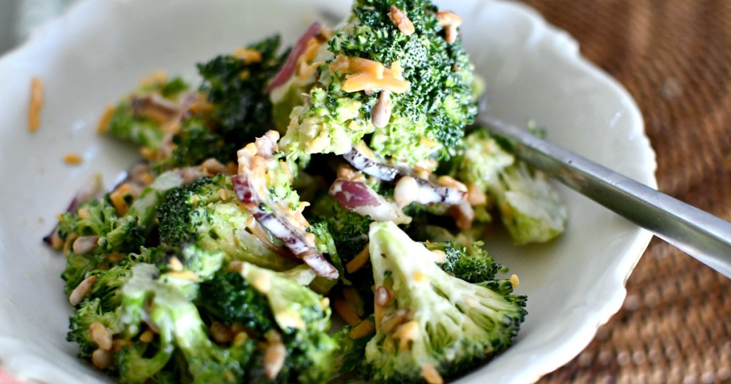bowl with bacon broccoli keto salad