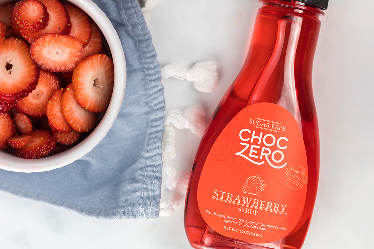 strawberry slices and choczero strawberry syrup