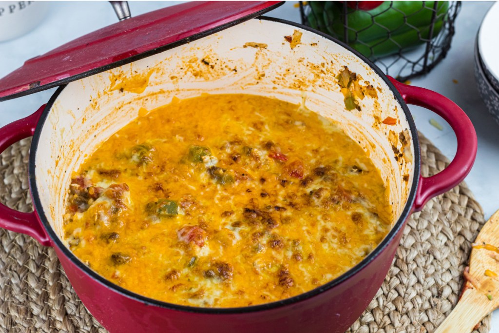 dutch oven with stuffed bell pepper casserole