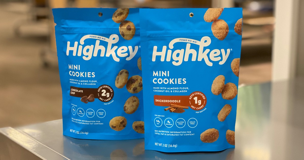 2 bags of High Key cookies on counter 