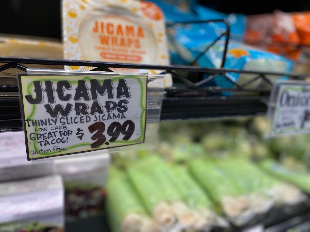 Jicama wraps price sign at Trader Joe's 