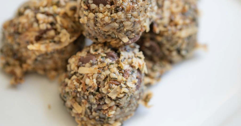 keto protein balls stacked