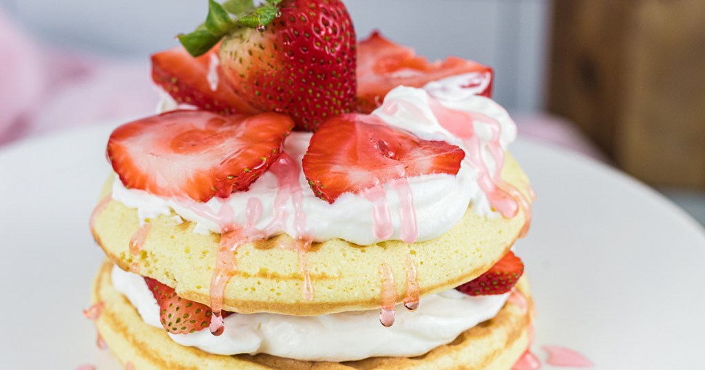 close up of keto strawberry shortcake chaffle