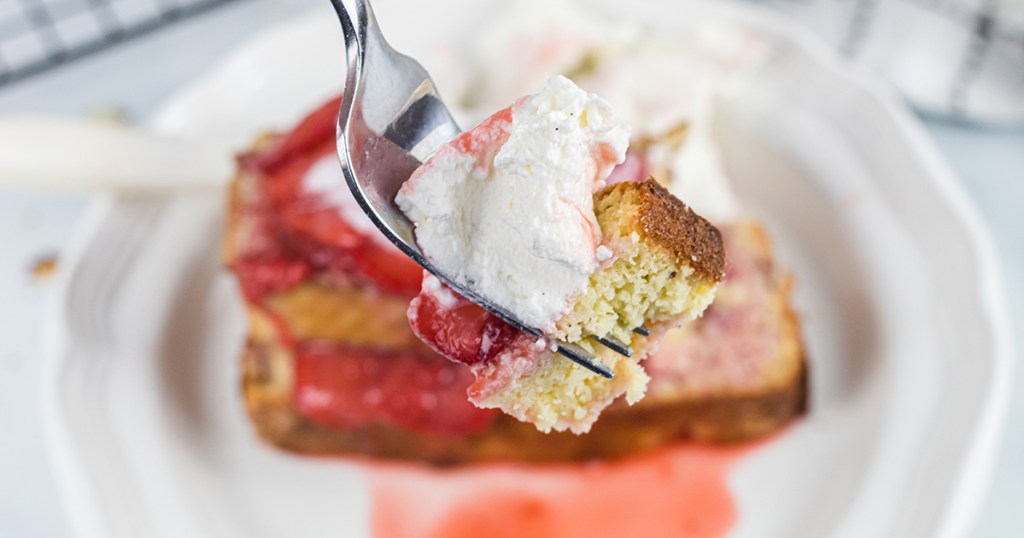 forkful of keto strawberry short cake