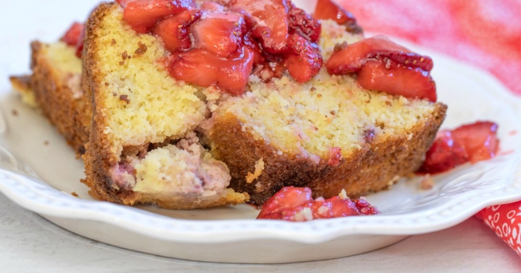 slice of keto strawberry shortcake on plate