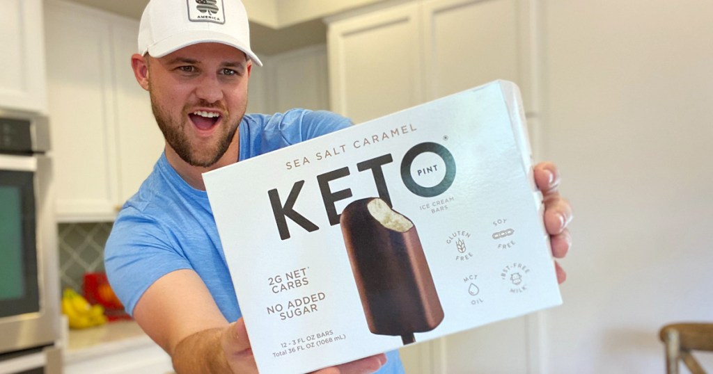 man holding keto ice cream bars