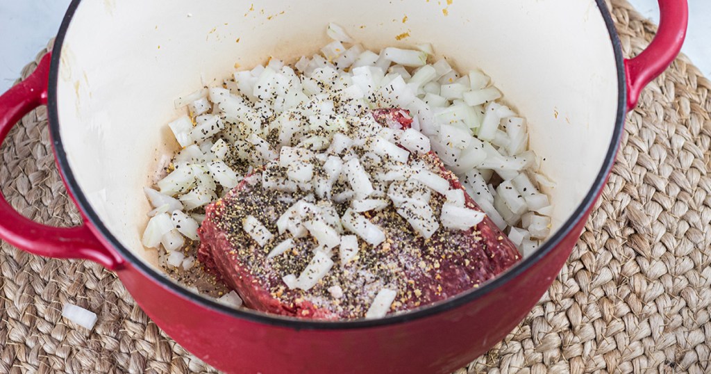 chopped onion in stuffed bell pepper casserole