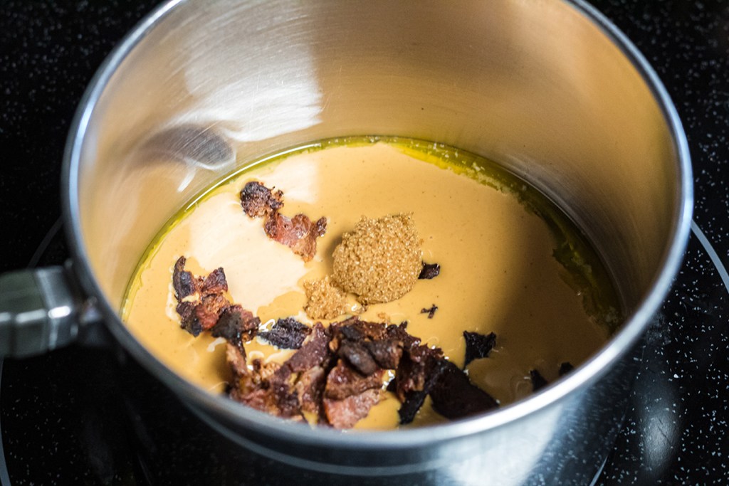 peanut butter sauce cooking in sauce pan