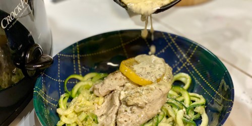 Crock-Pot Lemon Pesto Chicken with Zucchini Noodles