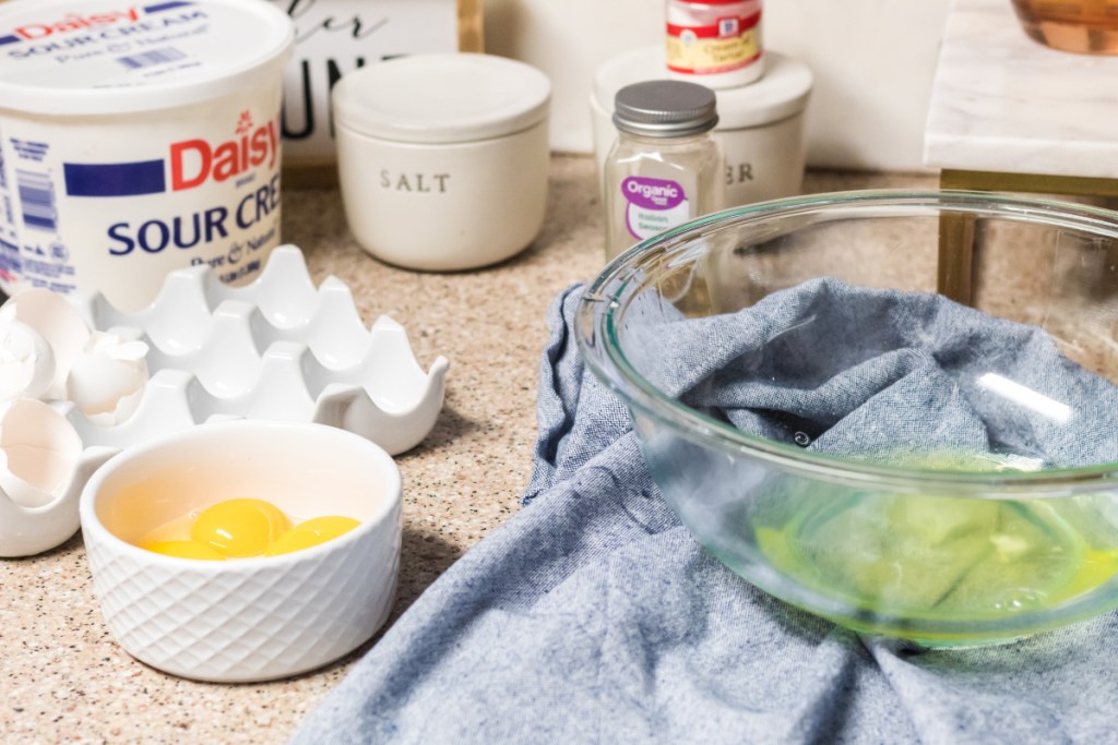 egg whites and yolks in a bowl