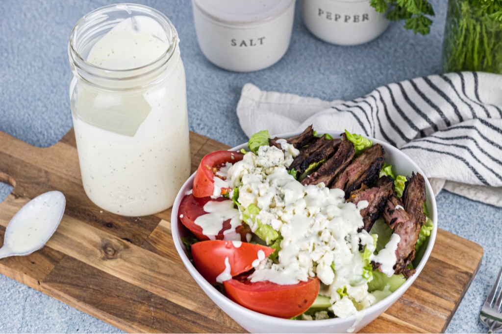 Bleu Cheese Dressing over steak salad