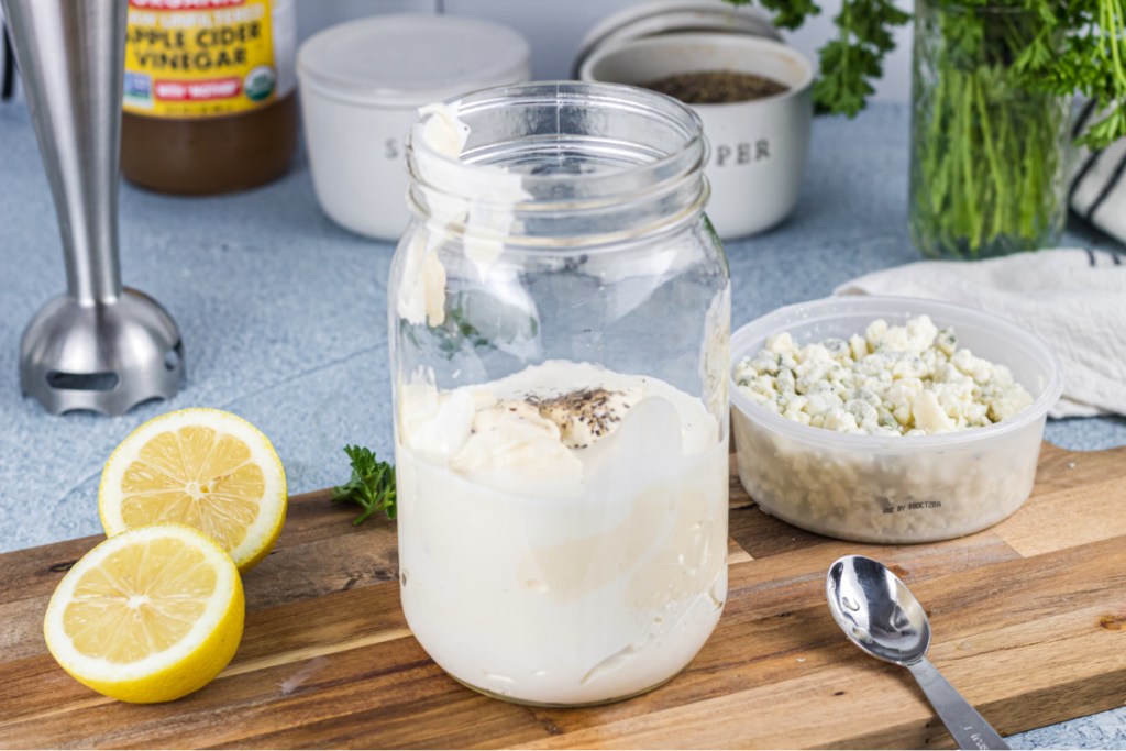 Bleu cheese dressing in mason jar