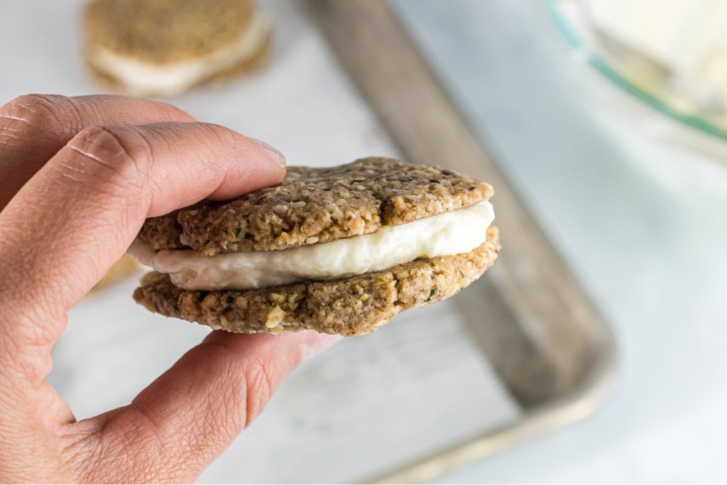 holding keto oatmeal cream pie