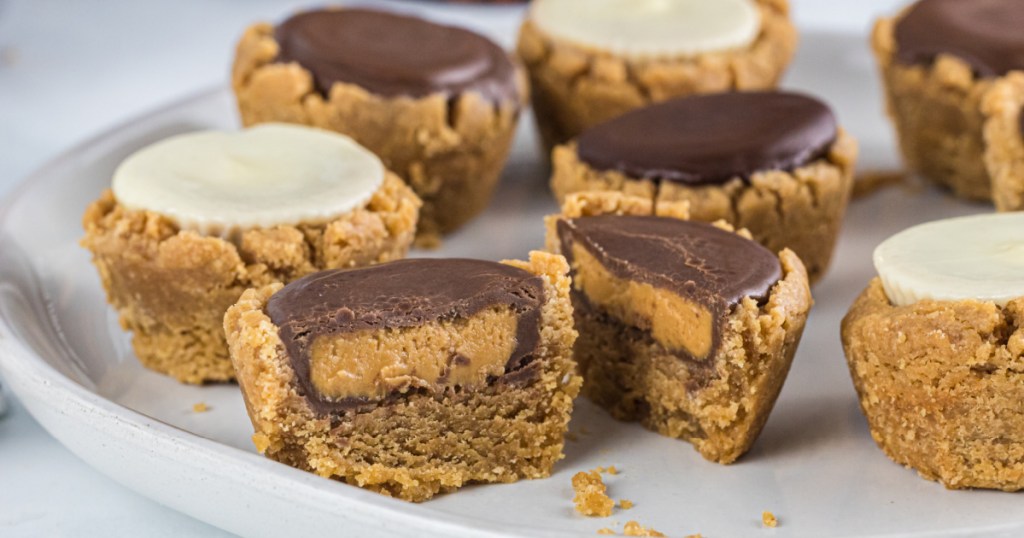 Close up of a keto peanut butter cookie cup, one of our favorite low carb and keto game day snacks