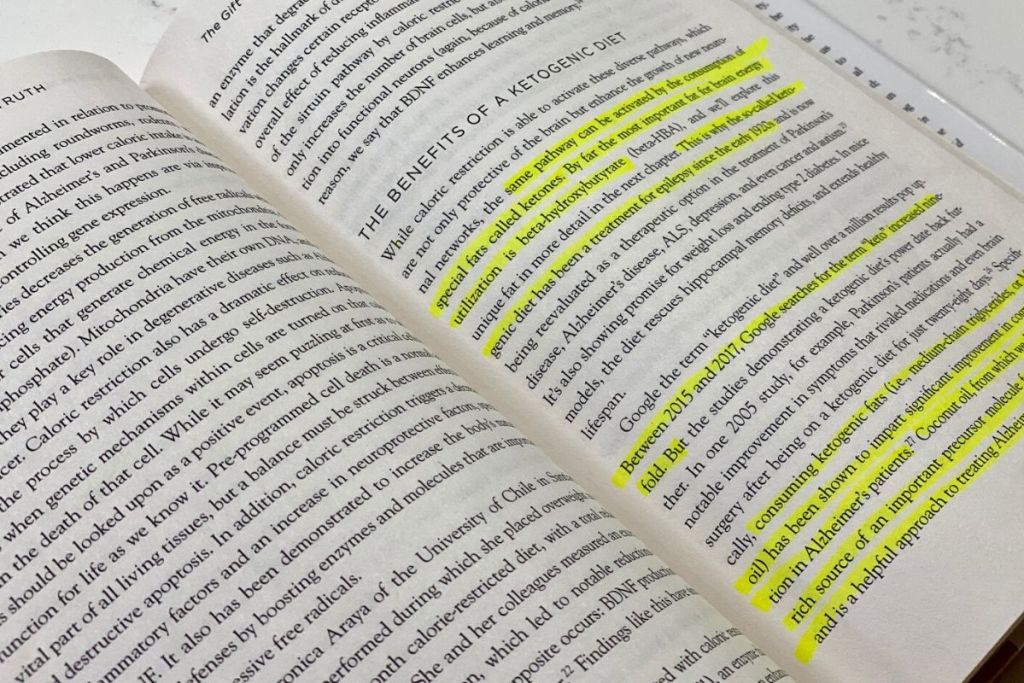 A page of the Grain Brain book with highlighted text