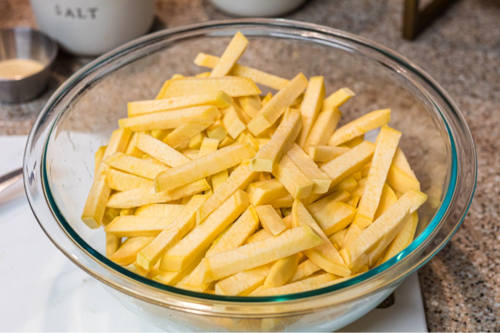 sliced rutabaga in bowl