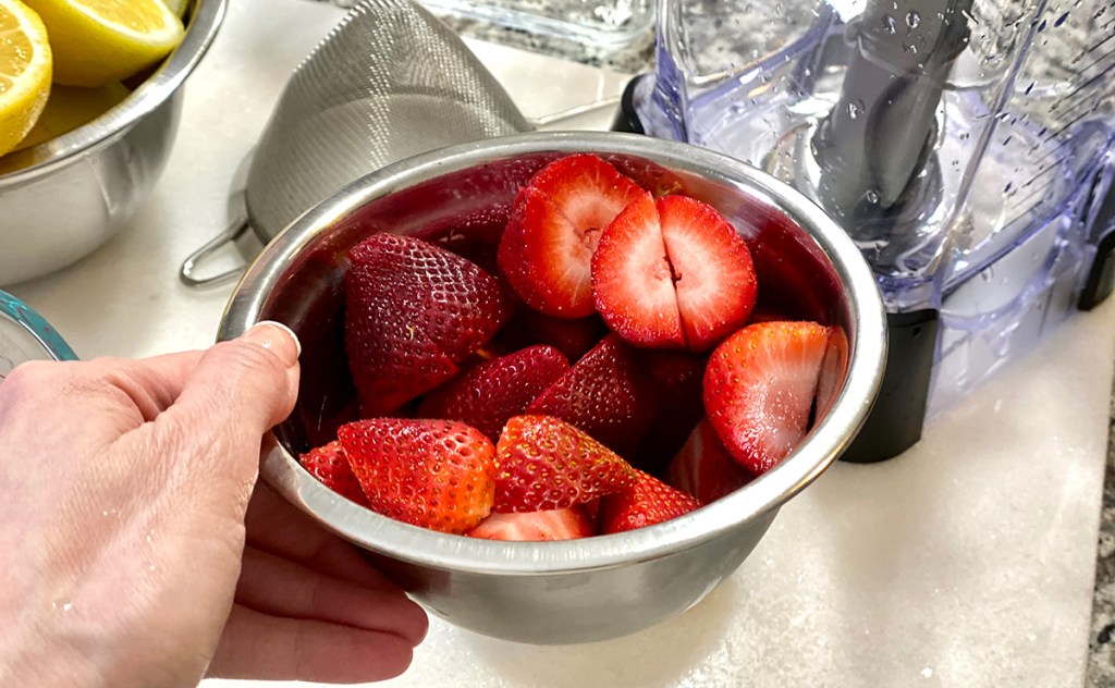 bowl of cut strawberries