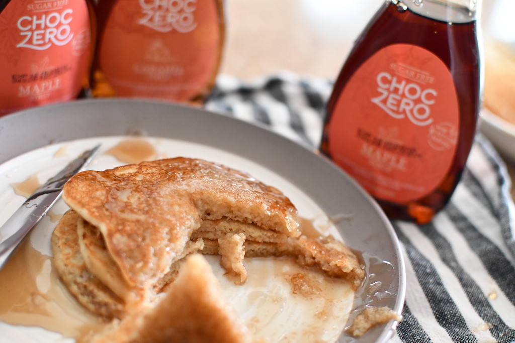 pancakes with ChocZero maple syrup 