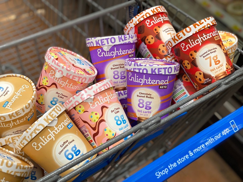 Enlightened ice cream pints in Walmart cart 