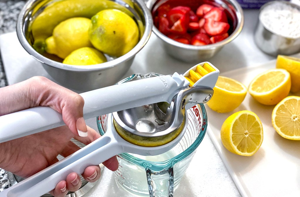 pressing lemon half for juice