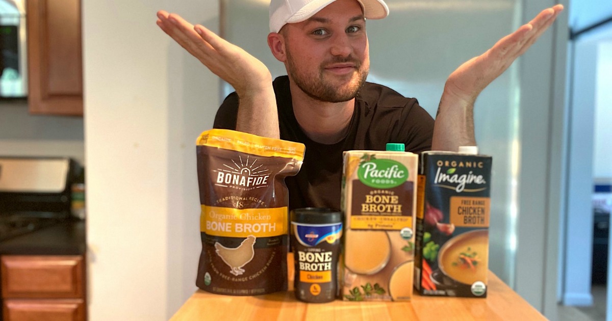 man with several packaged bone broths