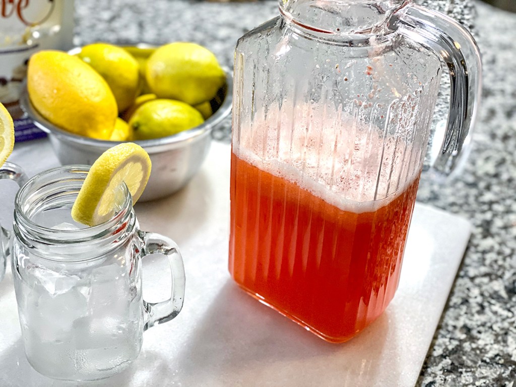 pitcher of keto strawberry lemonade