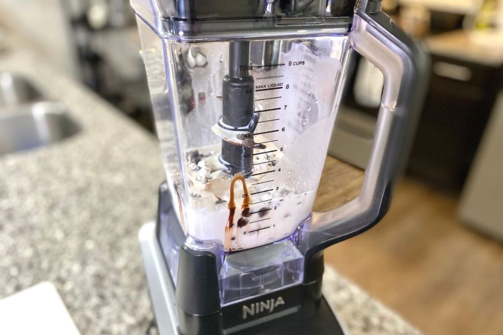 Frappuccino ingredients in a blender